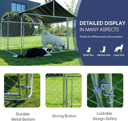 Petonly Outdoor Dog Enclosure Heavy Duty Dog Kennel House Mesh Dog Big Cage Pet Kennel Steel Fence with Secure Lock (79”x 79”)