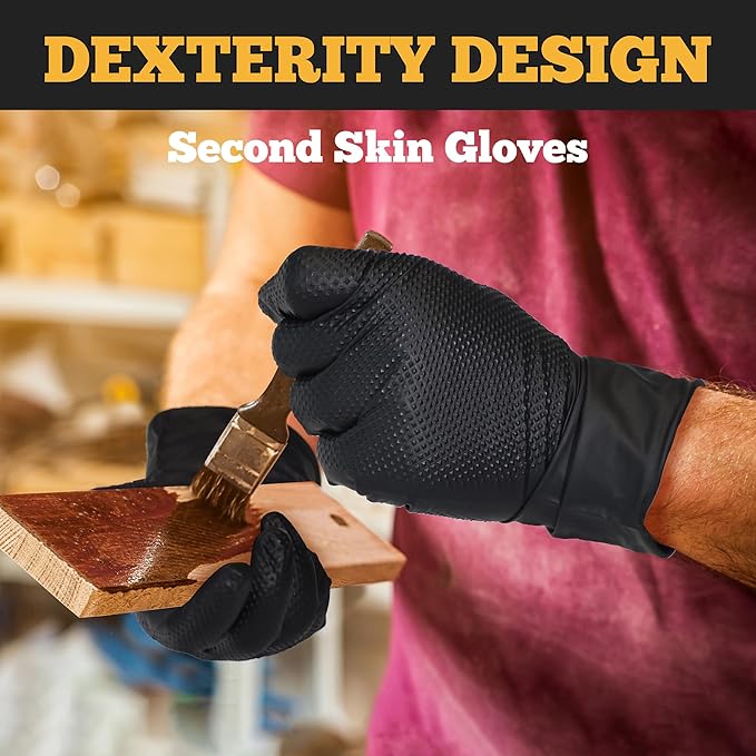 TitanFlex Heavy Duty Black Nitrile Gloves, Raised Diamond Texture, Latex Free, Powder Free Disposable Gloves (8Mil/6Mil)