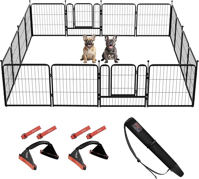 FXW Instant Unleashed Dog Playpen, Portable Pet Fence for Outdoor, RV Trips, and Camping, 24 inch, 16 Panels for Puppy and Small Dogs with Easy-Carry Straps (2 Pack) and Stake Bag│Patented