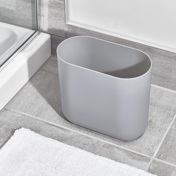 iDesign Small Slim Plastic Bathroom Trash Can, Garbage Can for Bedroom, Office, Desk, Dorm, Gray