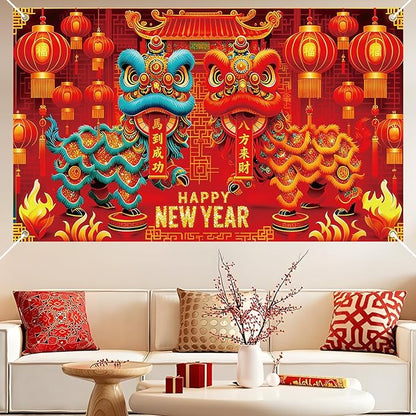 Chinese New Year Decorations 2026, 71x43 Inch Year of The Horse 2026 Banners Backdrops Party Decoration, Lunar New Year Backdrop Chinoiserie Decor for Spring Festival