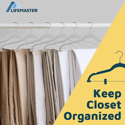 Velvet Skirt Hangers – with Adjustable Clips, 360 Degree Swivel Hook, and Non-Slip Shoulder Notch, Holds Up to 10 lbs, for Organizing Skirt, Pants, Dress, and Clothes, Pack of 30, White
