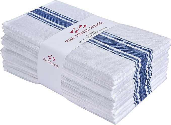 100% Cotton Kitchen Towels – Ultra Absorbent & Quick-Dry Dish Towel with Hanging Loop – Lint-Free & Durable Tea Towels – Large 18x28 Inches – Blue (Pack of 12)
