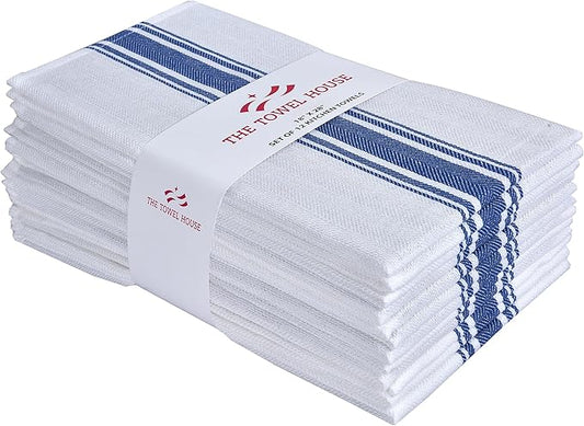100% Cotton Kitchen Towels – Ultra Absorbent & Quick-Dry Dish Towel with Hanging Loop – Lint-Free & Durable Tea Towels – Large 18x28 Inches – Blue (Pack of 12)