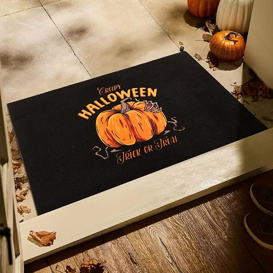 Halloween Door Mat, Halloween Pumpkin Doormat Outdoor Front Door Entrance Absorbent Entry Mat with Non Slip Backing, 24''x36'', Pumpkin Black