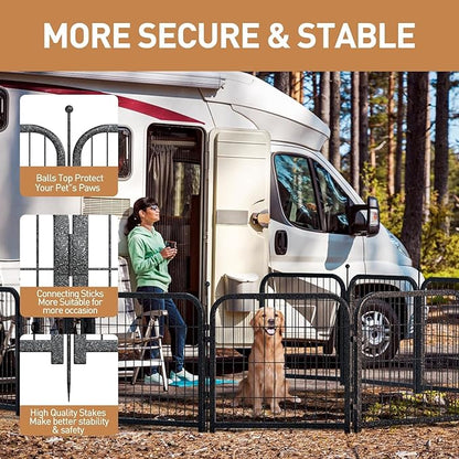 Metal Dog Playpen, 24" Inch Height 24 Panels, Ideal Dog Fence for Large/Medium/Small Dogs Indoor & Outdoor Bliss, Perfect Dog Pen for Camping, Yard and RV | Black-Silver