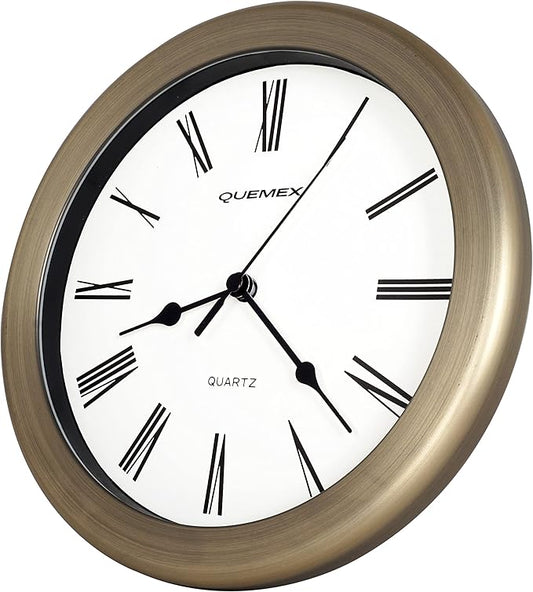 JUSTIME 8.5 inch Brushed Metal Water Resistant Wall Clock, Special for Small Space, Office, Boats, RV (WM86-RB-R Retro Bronze)