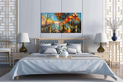 Alenoss 3D Oil Paintings 48x24 Inches Hand Painted Abstract Landscape Romantic Canvas Wall Paintings Home Decorations Texture Framed Wall Art for Living Room Bedroom Wall Decor Ready to Hang