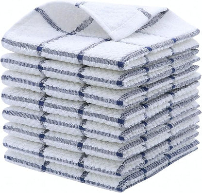 Cotton Dish Towels for Kitchen, Terry Dish Cloths for Washing Dishes, 12 x 12 Inches, Light and Soft, Quick Drying Dish Rags for Cleaning, 8pc/Set (Blue)