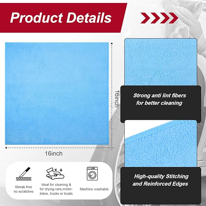200 Pcs Microfiber Cleaning Cloth 16x16 Inch Microfiber Towels for Car Ultra Absorbent Cleaning Rags Reusable Lint Free Streak Free Detailing Towel for Car Washing Drying Dusting (Blue)