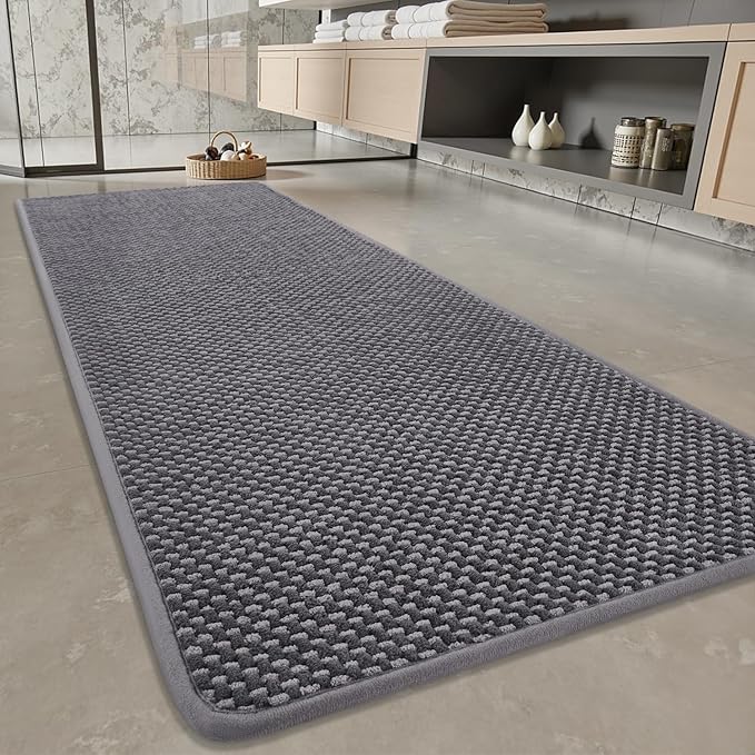 PADOOR-Bath Mat Runner-Super Absorbent Chenille Bathroom Mats-Rubber Backed Bath Mats for Bathroom Non Slip, Easy Clean Bathroom Runner Rugs Front of Bathtub,Shower Room,Sink-24×48