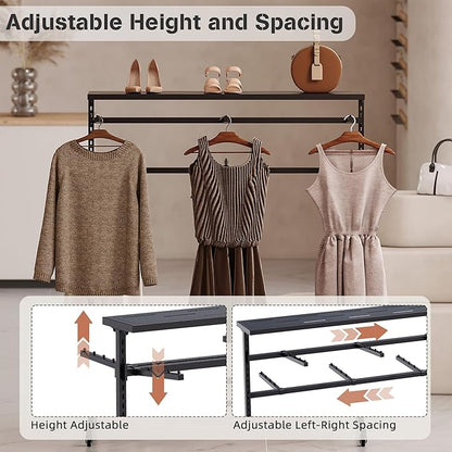 lesolar 6 Arms Retail Clothing Rack with Wheels, Height Adjustable Clothing Display Rack Shirt Clothes Display Stand Floor Standing Metal Garment Racks for Boutiques Retail Stores Home