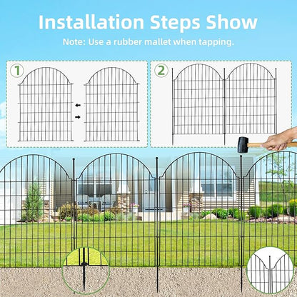 10 Panels No Dig Decorative Garden Fence for Yard, 40in (H) x 23.6ft (L) Rustproof Metal Wire Temporary Dog Fence, Animal Barrier Fencing Patio Panel Border with Temporary Ground Stakes