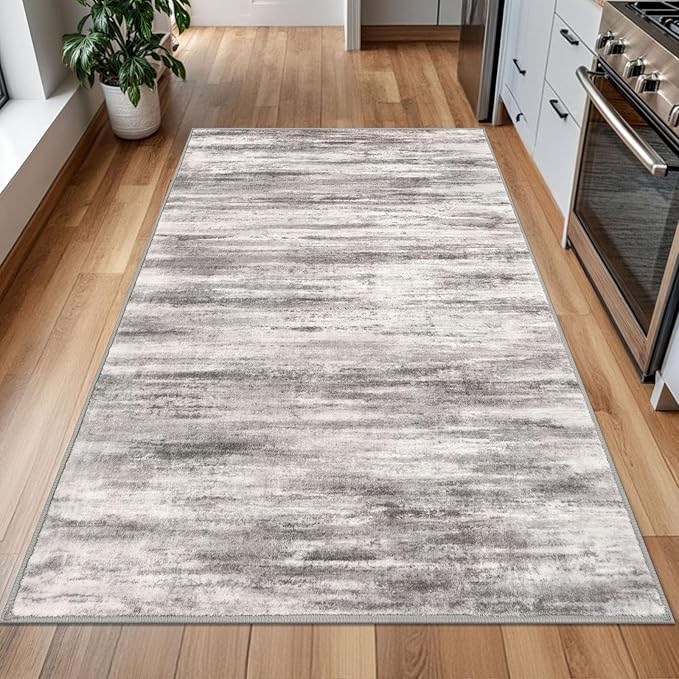KOZYFLY 4x6 Area Rug Modern Abstract Washable Large Rugs for Entryway Non-Slip Soft Living Room Rug, Print Grey-Beige Throw Rugs Indoor Mat for High-Traffic Door Entrance, Laundry, Nursery, Bedroom