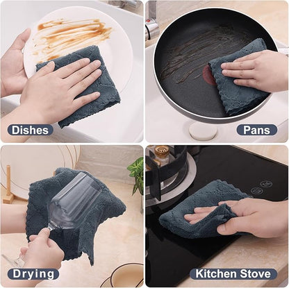 Homaxy 12 Pack Kitchen Dish Cloths (10 x 10 Inches, Dark Grey), Super Soft and Absorbent Coral Velvet Dish Towels, Nonstick Oil Fast Drying Microfiber Cleaning Cloth, No Lint Household Dishcloths