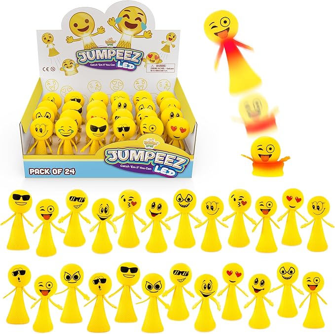 IPIDIPI TOYS Jumpeez LED Rocket Poppers – 24-Pack Light Up Spring Launcher Toys for Kids – Ideal Stocking Stuffers for Kids, Birthday Party Favors, Goodie Bag School Prizes for Boys & Girls