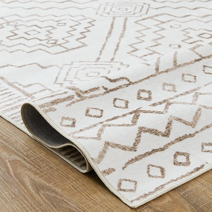 jinchan Hallway Runner Rug 3x10 - Moroccan Kitchen Machine Washable Runner Rug Modern Geometric Soft Faux Wool Ultra-Thin Low-Pile Non-Slip Carpet for Laundry Room Bedroom Farmhouse (3x10ft, Taupe)
