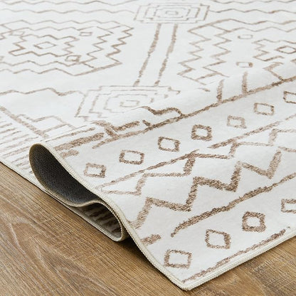 jinchan Hallway Runner Rug 3x8 - Moroccan Kitchen Machine Washable Runner Rug Modern Geometric Soft Faux Wool Ultra-Thin Low-Pile Non-Slip Carpet for Laundry Room Bedroom Farmhouse (3x8ft, Taupe)