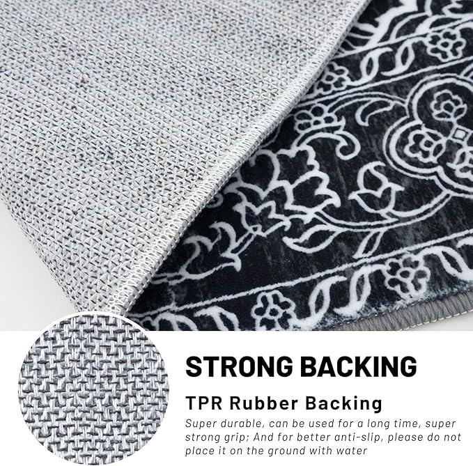 KUTA Runners for Hallways 2x6 Black, Vintage Floral Kitchen Rugs Non-Slip Washable Runner Soft Printed Retro Distressed Flower Entryway Carpet for Bedroom Laundry Nursery