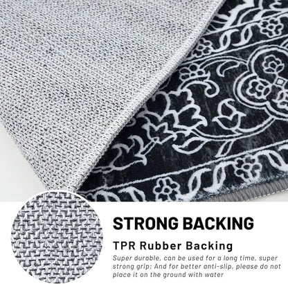 KUTA Runners for Hallways 2x8 Black, Vintage Medallion Kitchen Rugs Non-Slip Ultra Soft Washable Printed Retro Distressed Vintage Carpet Entryway Runners for Bedroom Laundry Nursery