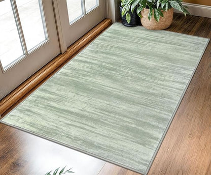 KOZYFLY Modern Abstract 3x5 Area Rug Washable Bedroom Rug Green, Throw Entry Mat Non-Slip Stain Resistant Carpet Dining Room Rug with Soft Low Pile for Living Room Kitchen Bath Office