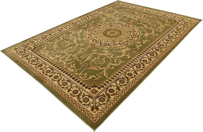 Rugs.com Chateau Collection Rug – 7x10 Light Green Medium-Pile Rug Perfect for Bedrooms, Dining Rooms, Living Rooms