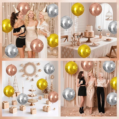Silver Gold Rose Gold Round Foil Balloons 9 pcs,Metallic Giant 4D Round Balloons 22 Inch for Wedding Graduation Anniversary Baby Shower Birthday Party Decorations