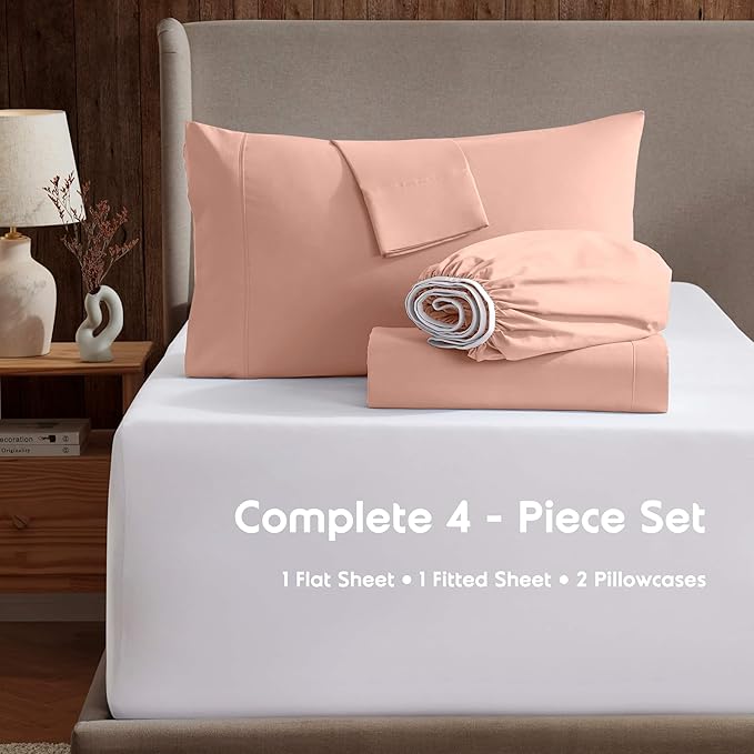 Nestl Split King Sheet Set - 1800 Ultra-Soft Microfiber Bed Sheets - Double Brushed - Deep Pockets - Easy Fit - 5 Piece Set - Bed Sheets & Pillowcases (Split King Size, Peach)