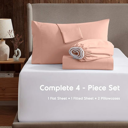 Nestl California King Sheet Set - 1800 Ultra-Soft Microfiber Cal King Bed Sheets - Double Brushed - Deep Pockets - Easy Fit - 4 Piece Set - Bed Sheets (California King, Peach)