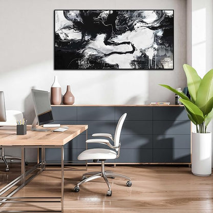 Large Black and White Abstract Canvas Wall Art With Black Wood Frames for Living Room Bedroom Home Office Modern Canvas Prints Framed Canvas Wall Art Size 30x60
