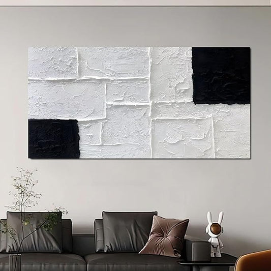 Trogonup Black and White Abstract Textured Wall Art for Living Room Rectangle Painting Large Artwork for Bedroom Home Office Ready to Hang 24"x48"