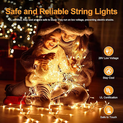 Total 250FT 760 LED Christmas Lights, 2 Packs 380 LED Outdoor String Lights Waterproof, Timer & Memory, 8 Modes Dimmable Plug in Fairy Lights for Tree Outside Xmas Holiday Decorations,Warm White