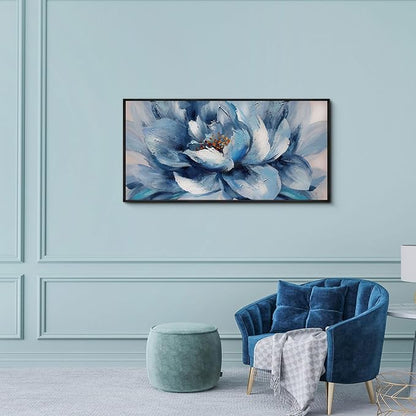 XLSJERST Flower Canvas Wall Art for Living Room - Large White Blue Flower Picture Print Painting Wall Decor Framed Artwork Ready to Hang for Home Bedroom Wall Decoration Size 20x40