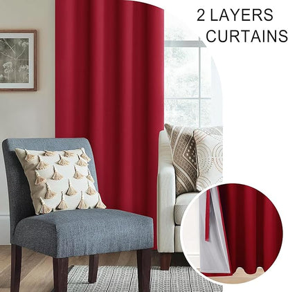 XWZO 100% Blackout Curtains 2 Panels with Tiebacks- Heat and Full Light Blocking Thermal Insulated Window Panels with Grommets for Basement/Small Window, Christmas Red, W38 x L45, Set of 2