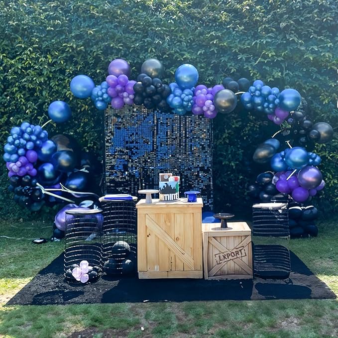 Black Blue and Purple Balloons, 12 Inch Metallic Blue Purple Black and Silver Confetti Balloons for Kids Boys Outer Space Astronaut Birthday Baby Shower Video Game Party Decorations