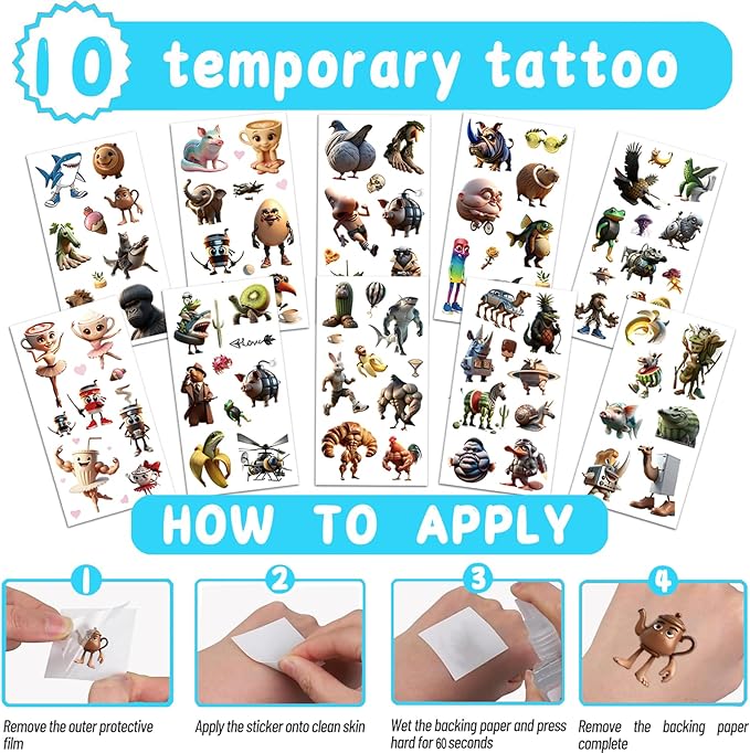 126 PCS Italian Brainrot Party Favors Set – Temporary Tattoos, Slap Bracelets, Invitation Cards, Keychains, Gift Bags & Make a Face Stickers for Italian Brainrot Party Gift Giveaways, Holiday Rewards