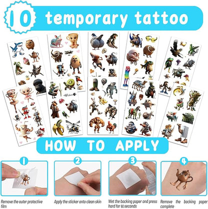 126 PCS Italian Brainrot Party Favors Set – Temporary Tattoos, Slap Bracelets, Invitation Cards, Keychains, Gift Bags & Make a Face Stickers for Italian Brainrot Party Gift Giveaways, Holiday Rewards