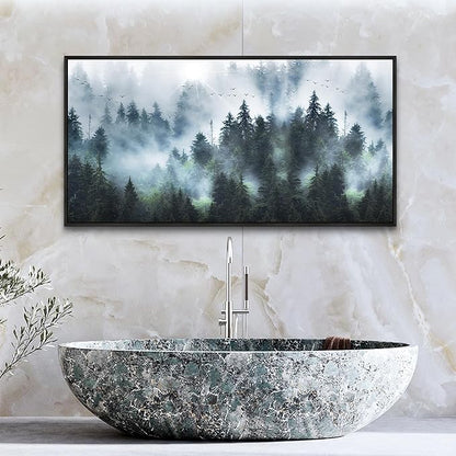 Wapluam Foggy Forest Landscape Canvas Wall Art - Black Framed Canvas Prints for Living Room, Office, Bedroom Wall Decor