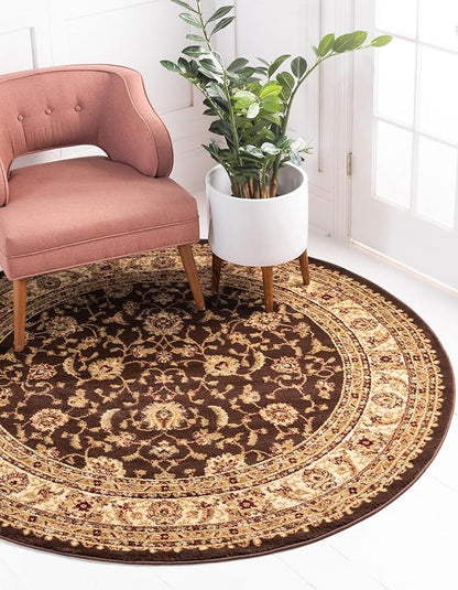 Rugs.com Aditi Collection Rug – 4 Ft Round Brown Medium-Pile Rug Perfect for Kitchens, Dining Rooms