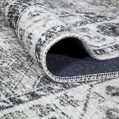 Bloom Rugs Caria Washable Non-Slip 10 ft Runner - Beige/Olive Traditional Runner for Entryway, Hallway, Bathroom, and Kitchen - Exact Size: 2'6" x 10'