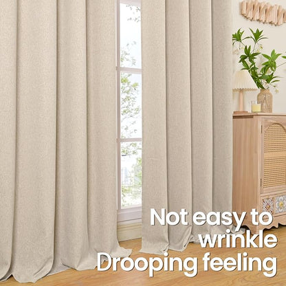 BGment Oatmeal Linen Curtains for Living Room 84 Inch Length 2 Panels Set, Country Rustic Window Drapes Textured Light Filtering for Bedroom Laundry Privacy, Each 60 Inch Wide