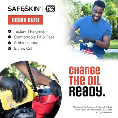 SAFESKIN Heavy Duty Nitrile Disposable Latex Free Gloves (40/160/1600 packs), Black Gloves for Food Prep, Cleaning, Mechanic