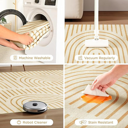 2x6 Washable Runner Rugs for Kitchen, Soft Abstract Rainbow Orange Boho Rug for Bedroom Bedside Laundry Room Bathroom,Modern Non Slip Low Pile Floor Mat