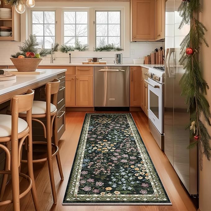 Machine Washable Rug Runners for Hallways: 2'6"x8' Kitchen Rugs Stain Resistant Non Slip Low Pile Soft Carpet Runner Rug for Bedroom Entryway Indoor Beside Laundry Room Farmhouse