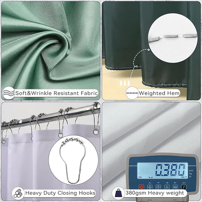 Dark Green Bathroom Accessories Set with Ombre Shower Curtain and Bathroom Rugs,Bathroom Sets with Trash Can,Toothbrush Holder and Cup,Soap Dispenser,Tray,Soap Dish,Toilet Brush,Qtip Holders