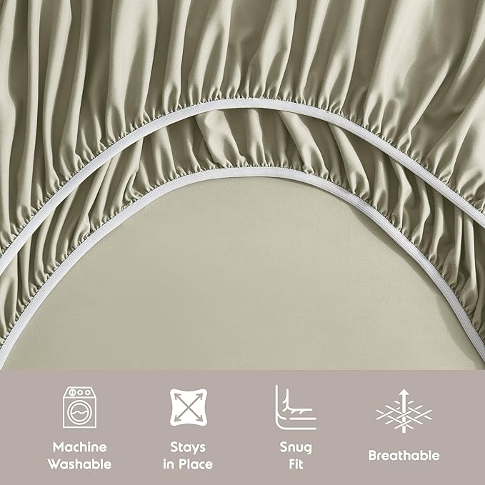 Nestl Split King Sheet Set - 1800 Ultra-Soft Microfiber Bed Sheets - Double Brushed - Deep Pockets - Easy Fit - 5 Piece Set - Bed Sheets & Pillowcases (Split King Size, Light Green)