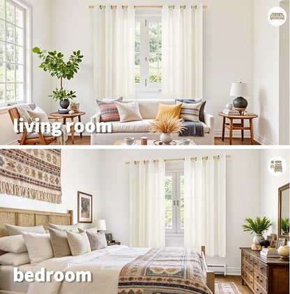 YoungsTex Ivory Linen Curtains 63 Inch Length for Living Room Window, Light Filtering Drapes Rustic Semi Sheer with Bronze Grommet Privacy for Bedroom Farmhouse Decorative, 52 x 63 Inch, 2 Panels