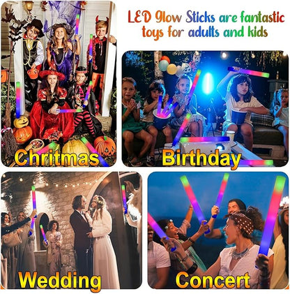 LifBetter 70 Pcs Foam Glow Sticks Bulk,Led Glow Sticks with 3 Modes Colorful Flashing,Long Life Battery Glow In The Dark Party Supplies for Weddings,Parties,Festivals,Sporting Events