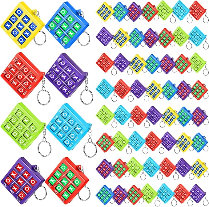 Honoson 64 Pcs Tic Tac Toe Game Keychain Party Favors Birthday Goodie Bags Valentines Stocking Stuffers Plastic Keyholders Mini Backpack for Teens Student Classroom Exchange Prizes Valentines Day Gift