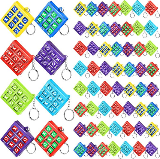 Honoson 64 Pcs Tic Tac Toe Game Keychain Party Favors Birthday Goodie Bags Valentines Stocking Stuffers Plastic Keyholders Mini Backpack for Teens Student Classroom Exchange Prizes Valentines Day Gift